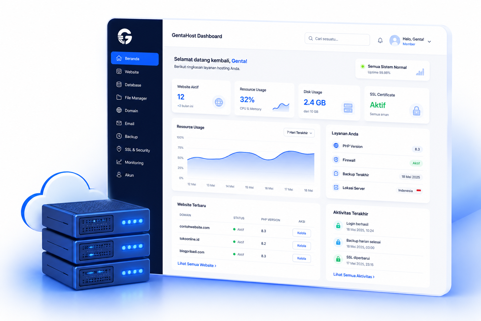 Dashboard hosting GentaHost